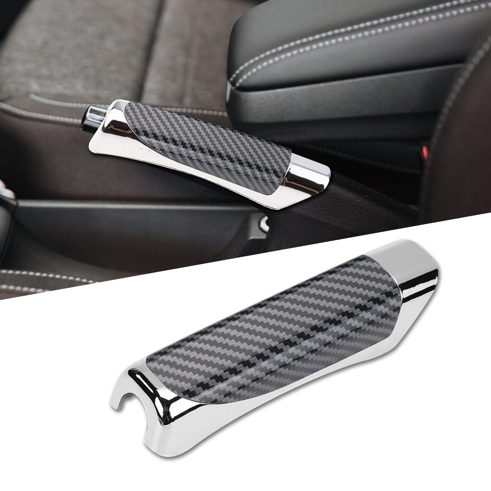 Premium Chrome Car Handbrake Cover with Carbon Fiber Finish - 1