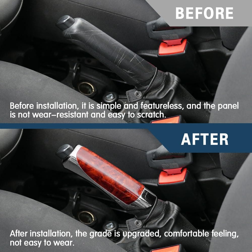 Premium Chrome Car Handbrake Cover with Wooden Finish - 3