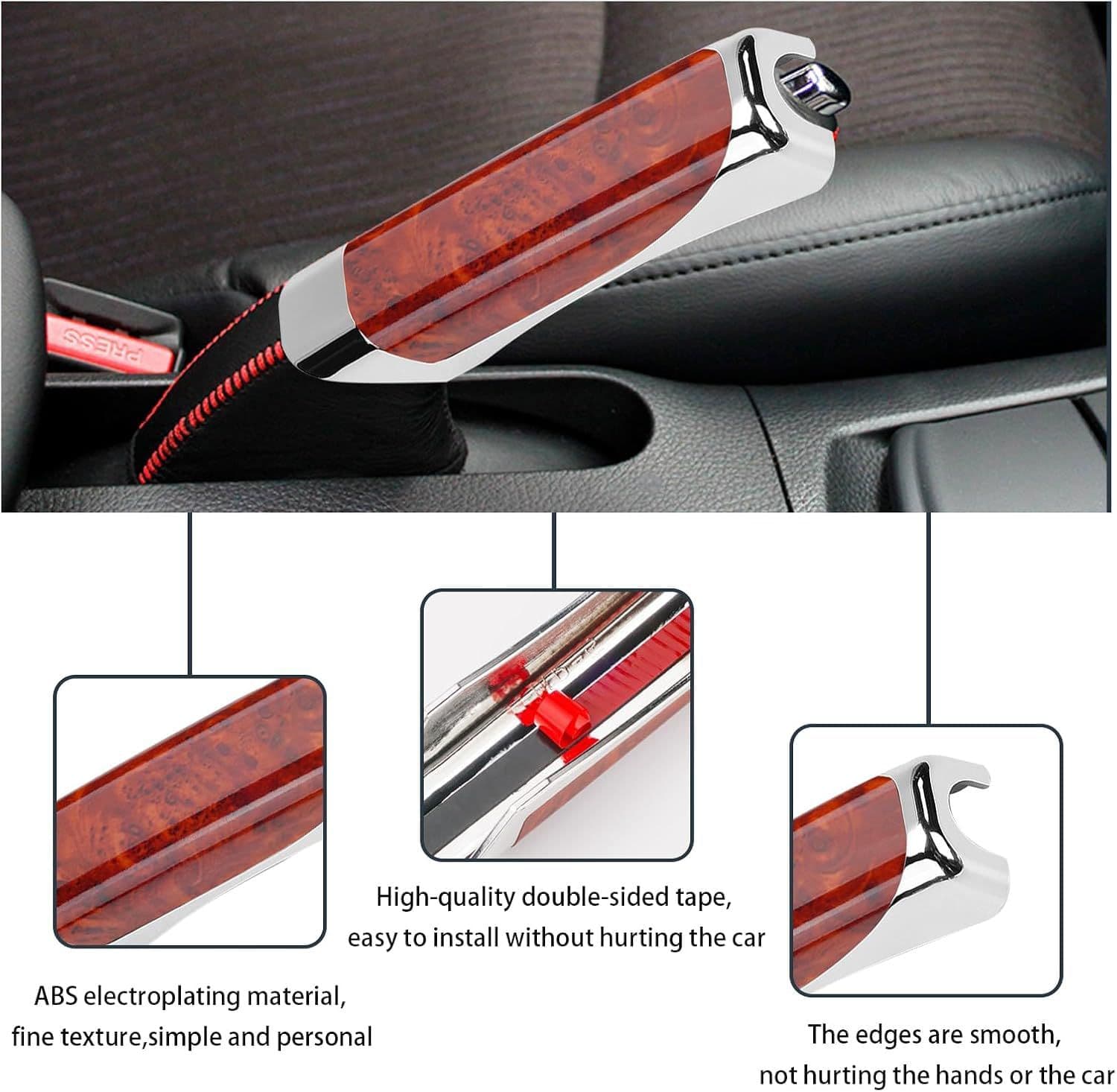 Premium Chrome Car Handbrake Cover with Wooden Finish - 4
