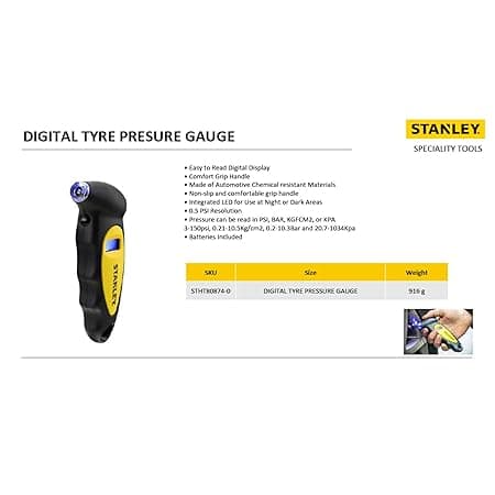 Stanley STHT80874-0 Digital Tire Pressure Gauge – 0.5 PSI Resolution, Accurate & Compact for Car, Bike & DIY Use - 3