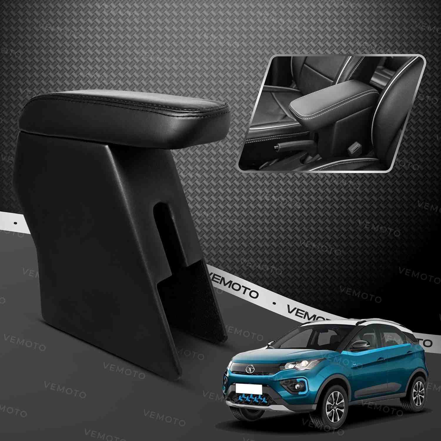 Ca09 Vemoto™ 2.0 High-end Car Center Armrest With Storage Compartment And Ultimate Comfort For Tata Nexon (black) (all Models) - 1