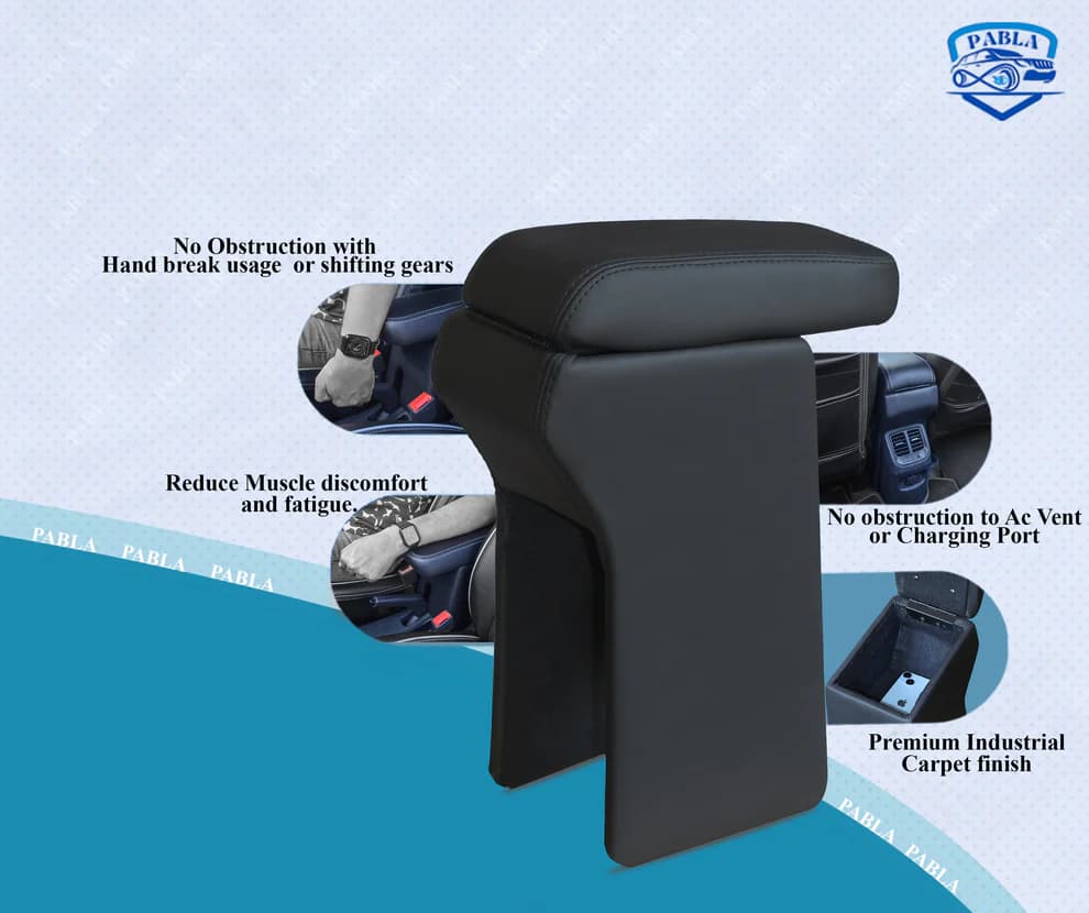 Pabla Car Center Armrest Compatible With Hyundai- I-10 Grand, Grand Nios, New Sentro 2019 To 2026 Model, Aura, X-cent, Black, Premium Comfort Padding, Spacious Storage Compartment, Easy Installation - 3