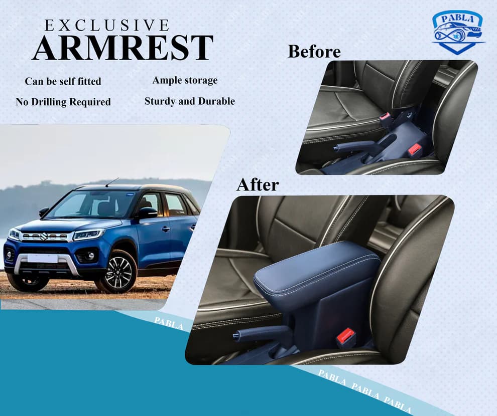 Pabla Car Center Armrest Compatible With Nexa Old Brezza 2016-2022, S-cross, Grand Vitara, Toyota Hyryder , Black, Premium Comfort Padding, Spacious Storage Compartment, Easy Installation - 2