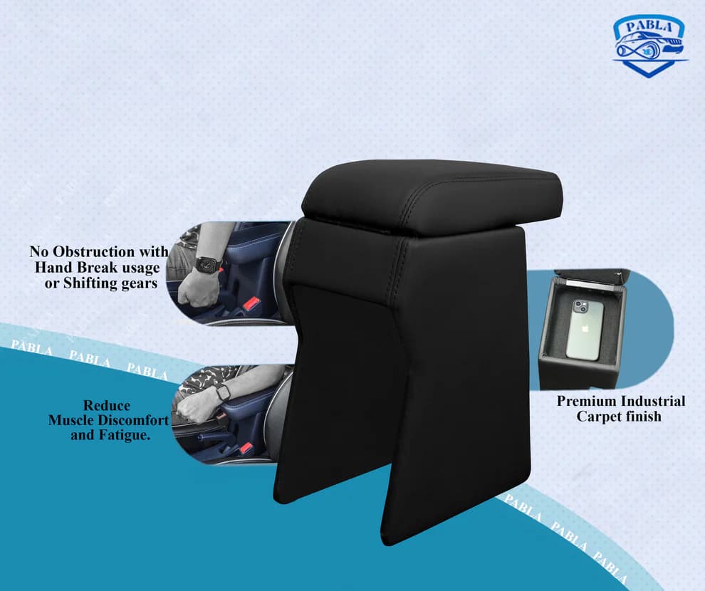Pabla Car Center Armrest Compatible With Nexa Old Brezza 2016-2022, S-cross, Grand Vitara, Toyota Hyryder , Black, Premium Comfort Padding, Spacious Storage Compartment, Easy Installation - 3