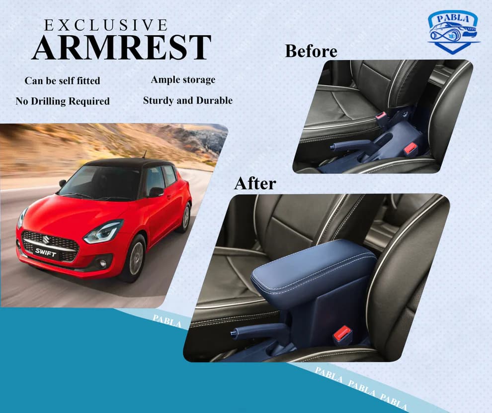 Pabla Premium Car Armrest With Storage For Swift 2011-2023,eon Old Dzire 2016 /dzire Tour/celerio/ritz,sx4/ignish/tata Vista/manza/zest/bolt/amaze,mobilio,brio,brv(black) - 2