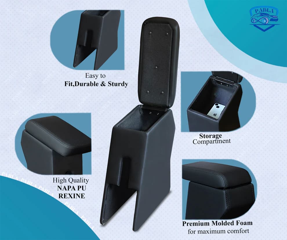 Pabla Premium Car Armrest With Storage For Swift 2011-2023,eon Old Dzire 2016 /dzire Tour/celerio/ritz,sx4/ignish/tata Vista/manza/zest/bolt/amaze,mobilio,brio,brv(black) - 4