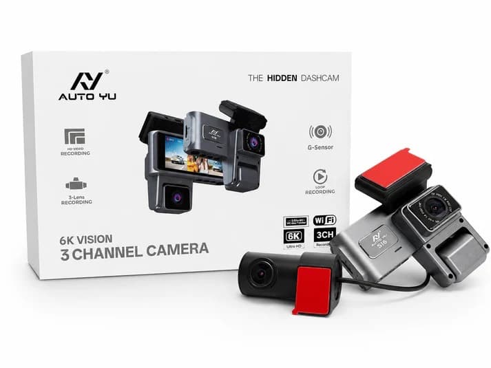 6k 3-channel Car Dash Cam | Front, Rear & Cabin Triple Camera Kit With Night Vision, Wifi & Gps
